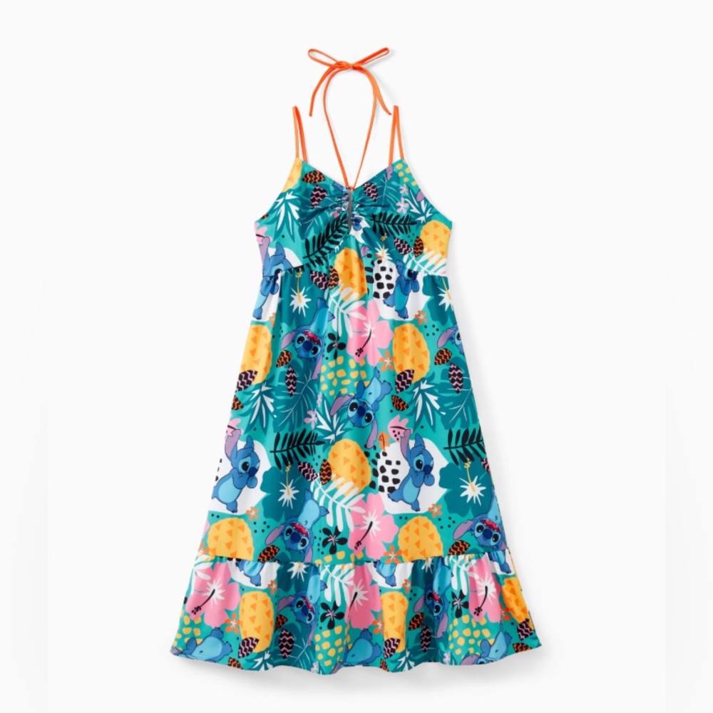 Disney Stitch Tropical Flower and Plant Hawaii Style Halter Neck Design Dress